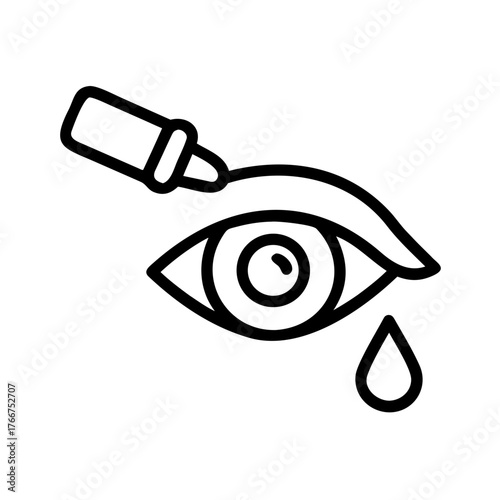 Eye with dropper applying eye drops with tear falling down  