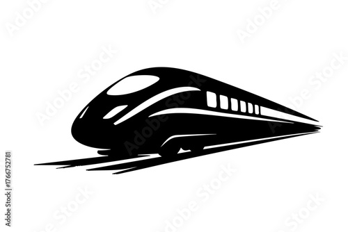 High-speed train silhouette in motion on white background  