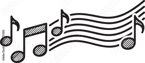 Hand-drawn musical notes flowing along a staff for music creation and composition ideas