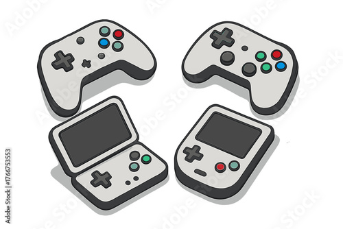 Modern and retro handheld gaming controllers and input devices assortment