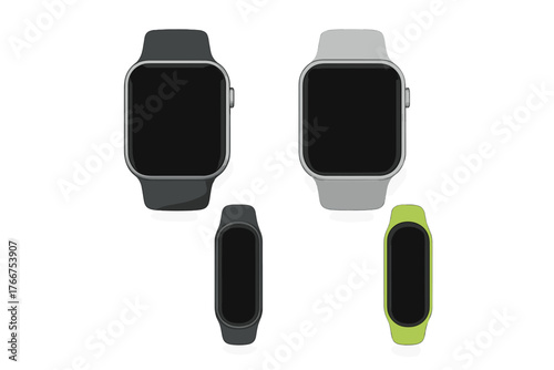 Modern smartwatches and fitness trackers with blank screens