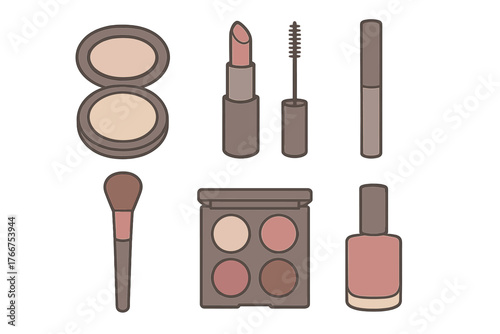 Essential cosmetic products collection in muted earth tones