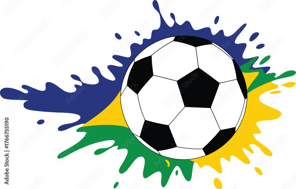 Fototapeta premium Soccer Ball Vector Illustration with Colorful Paint Splatter Design