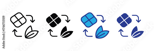 Recycling symbol with leaf and square icon, representing sustainability and ecofriendly processes, isolated on white background