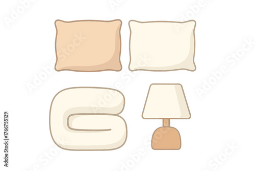 Cozy bedroom set with soft pillows, folded blanket, and warm bedside lamp