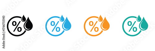 Four distinct icons show humidity levels with water drops, ideal for weather apps, environmental graphics, or scientific presentations. Clean, modern designs.