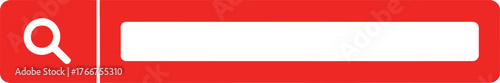 Red Search Bar with White Magnifying Glass Icon ? Minimalist Web UI Element for Online Navigation, Query Input, and Digital Interface Design Vector