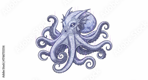 Enchanting octopus with magical runes brings fantasy to life, perfect for captivating designs, adding a touch of mystical wonder to any project.