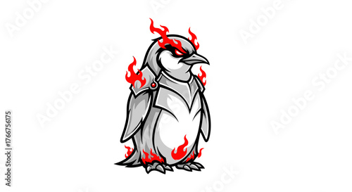 Fierce penguin mascot logo with blazing fire accents perfect for gaming esports team branding or animated content creation with a powerful, edgy vibe