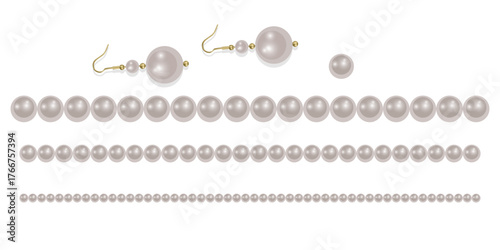 Pearl necklace isolated on white background, Beautiful vector image of strands of pearls Vector format