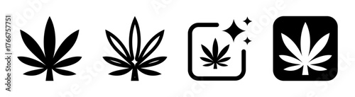 Vector illustration of a cannabis icon with a detailed marijuana leaf sign representing herbal medicine, alternative health, and natural products in modern flat style for medical and recreational use