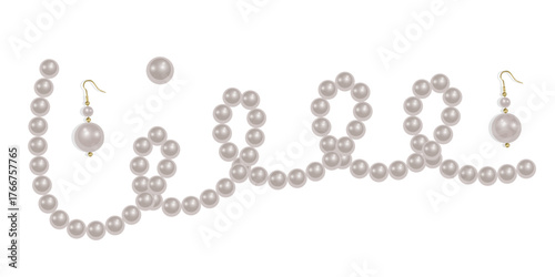 Pearl necklace isolated on white background, Beautiful vector image of strands of pearls Vector format