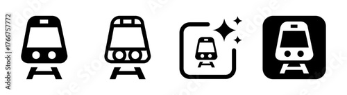 Vector illustration of a train icon with transportation sign and cargo train symbol representing rail transit, logistics, and freight services in modern flat style for infrastructure and mobility