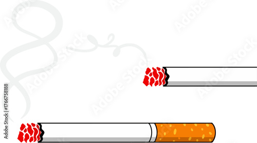 Two cigarettes burning with smoke rising against a dark background illustration
