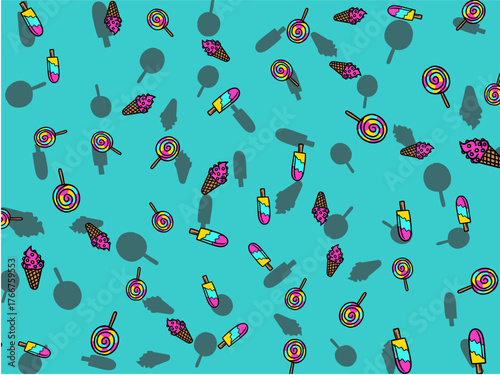 sweet ice cream lolipop scoop pattern seamless border frame