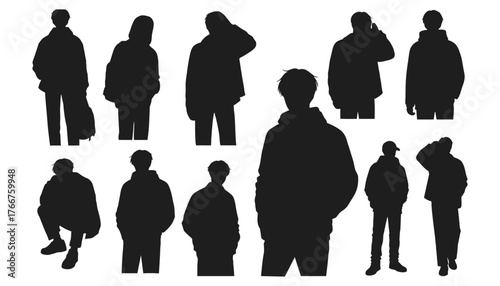 Diverse crowd silhouettes in casual wear for modern urban lifestyle