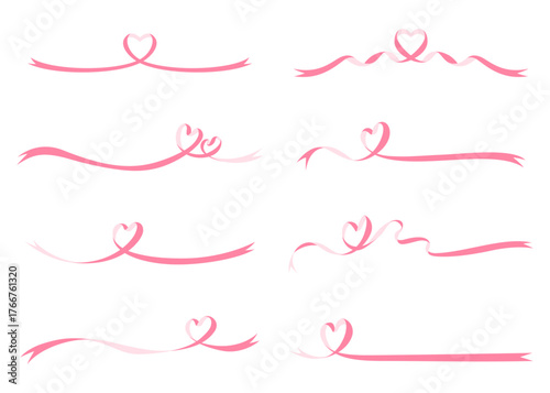 ハート型のリボン、デコレーション素材、セット