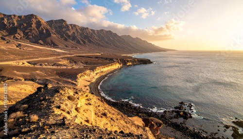 Wallpaper Mural Desert landscape converges with ocean along a rugged coastal area Torontodigital.ca