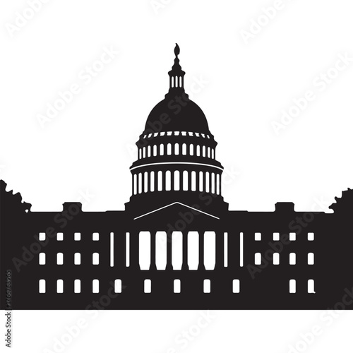  Washington capitol building skyline silhouette on white background. 