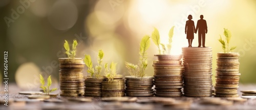 The coin stacks representing growing savings and financial planning for couples and families