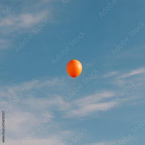 Vibrant Orange Balloon Floating in a Clear Blue Sky on a Bright Day
