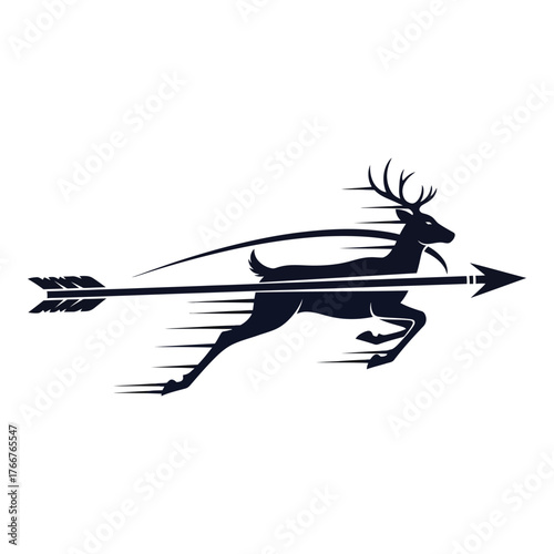 Dynamic deer silhouette with arrow isolated on white background a striking design conveying speed, precision, and nature