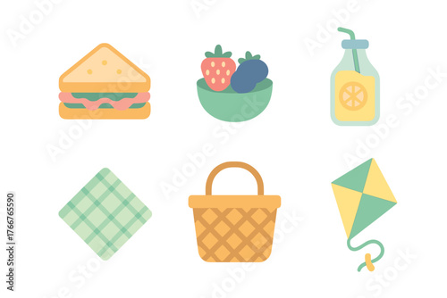 Simple icons for outdoor leisure and picnic activities