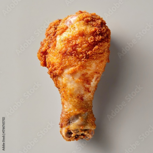 Crispy Fried Chicken Drumstick Isolated on Neutral Background Perfect for Culinary and Food Photography Projects