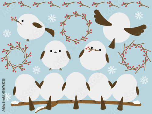 かわいいシマエナガと装飾セット