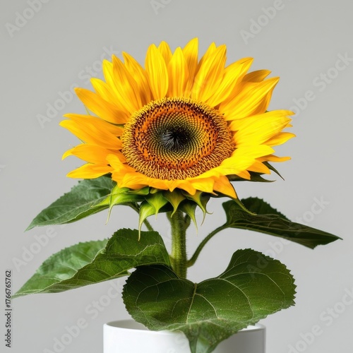 Vibrant Yellow Sunflower Bloom Against Neutral Background Showcasing Its Beauty and Natural Elegance