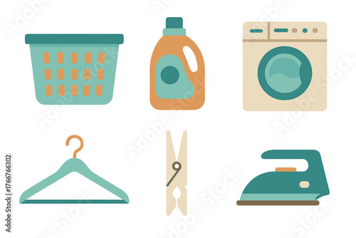 Collection of household laundry and garment care symbols for domestic tasks