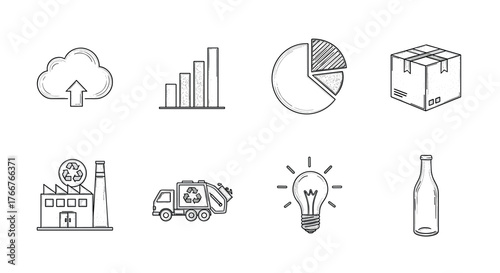 Hand drawn eco-friendly icons featuring recycling and sustainable concepts