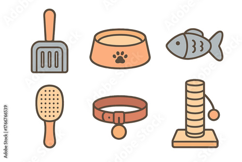 Essential icons for cat and pet care supplies