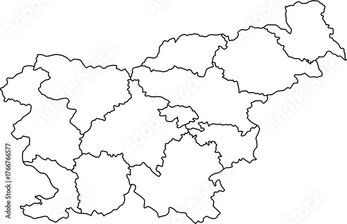 Vector political map of Slovenia national outline with all 12 statistical regions internal boundaries and administrative divisions, presented as a blank template map of the Central European country.