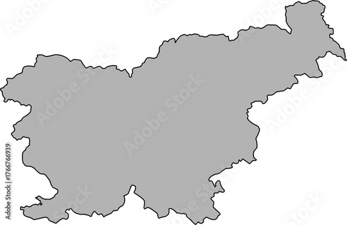 Grey silhouette vector map of Slovenia national boundary, presented as a solid color political template of the Central European country.