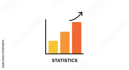 Colorful bar chart with upward arrow and statistics text on white background