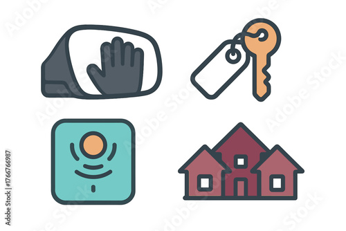 Four icons for smart home security and residential property concepts