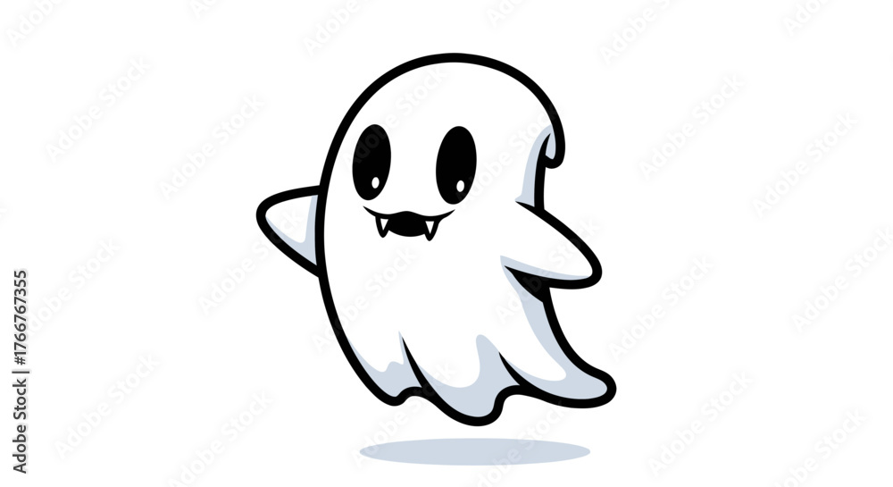 Naklejka premium Cartoon Ghost with Fangs A Spooky and Fun Halloween Icon