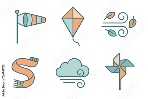 Stylized icons depicting various wind and weather elements