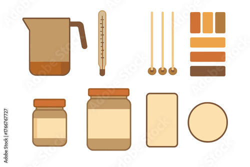 Candle making supplies set including jars and thermometer