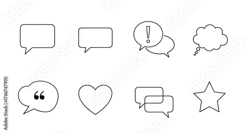 Minimalist outline icon set of communication and emotion symbols