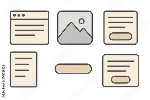 Basic user interface elements and application window icons set