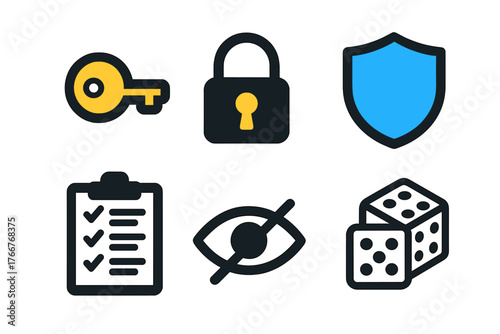 Security and privacy checklist icons for digital access control and data protection
