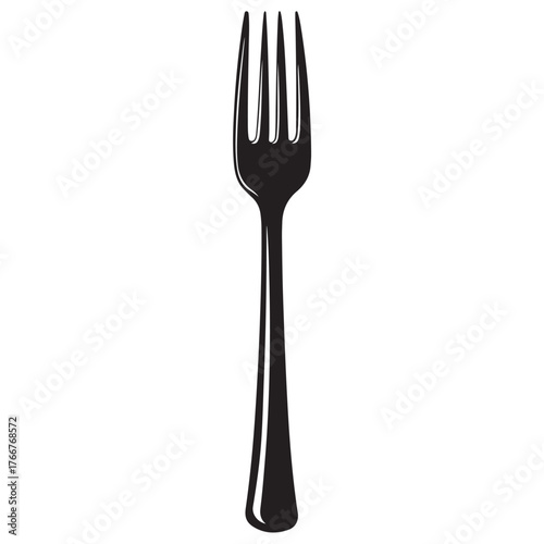 A modern black and white illustration of a fork, the Fork Icon exudes simplicity and style, making it perfect for incorporation into restaurant menus, cooking blogs, or any design with a culinary