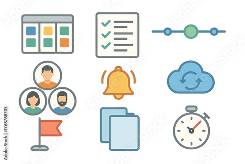 Business management and workflow icons for application interface design