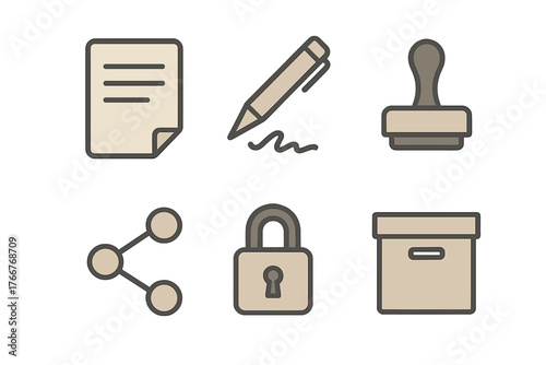 Set of business and document management icons for security and sharing