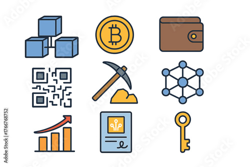 Digital Currency and Distributed Ledger Technology Concept Icons