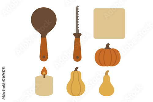 Set of cooking and decoration icons for autumn harvest season