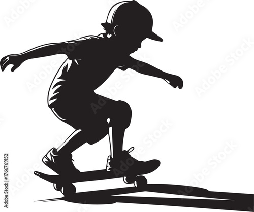 Skateboarder Kid Silhouette Practicing Stunt Jumping Active Lifestyle