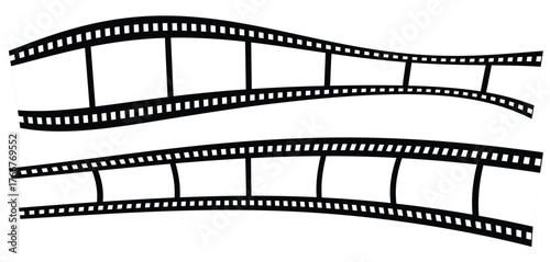 Photographic film in retro style, Film strip icon used for videography elements, cinema reel. Trendy editable camera roll effect design. Curved film strip. 